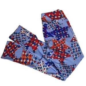 LuLaRoe One Size 2-10 Leggings Patriotic Stars Pop Rocket Print Red White Blue